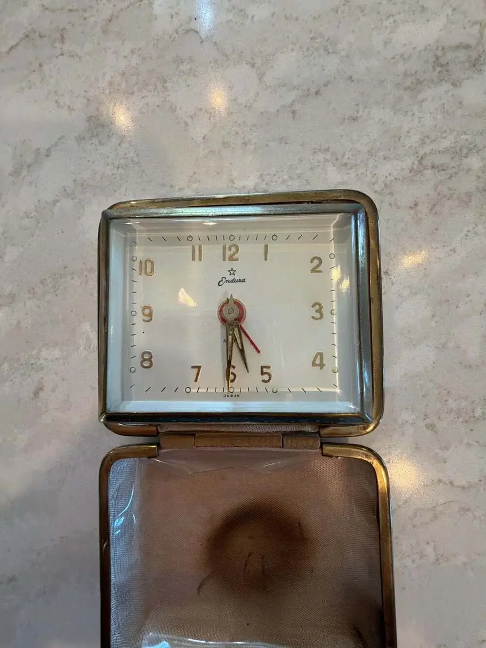 Vintage Endura Folding Mechanical Wind-Up Travel Alarm Clock